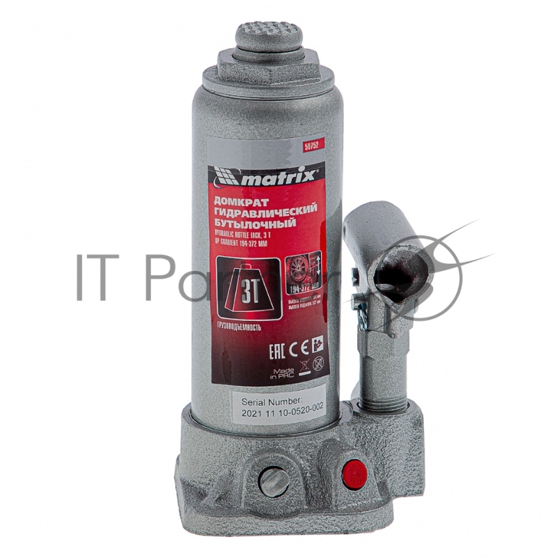 Домкрат MATRIX 50752 бутылочный 3т h подъема 194–372мм в пласт. кейсе