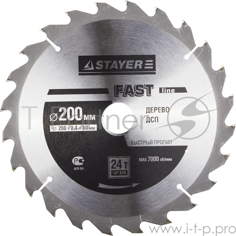 Круг пильный твердосплавный STAYER MASTER 3680-200-30-24 fast-line по дереву 200х30мм 24T