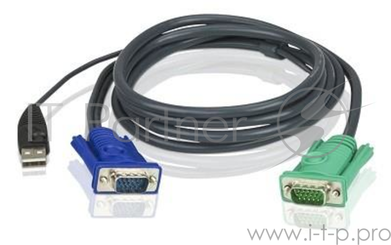 Переключатель ATEN 2L-5202U Кабель KVM USB(тип А Male)+HDB15(Male) - SPHD15(Male) 1,8м., черный.