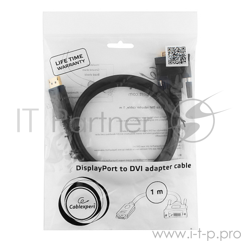 Кабель-переходник DisplayPort<->DVI Gembird Cablexpert CC-DPM-DVIM-1M, позолоченные контакты (1.0м)