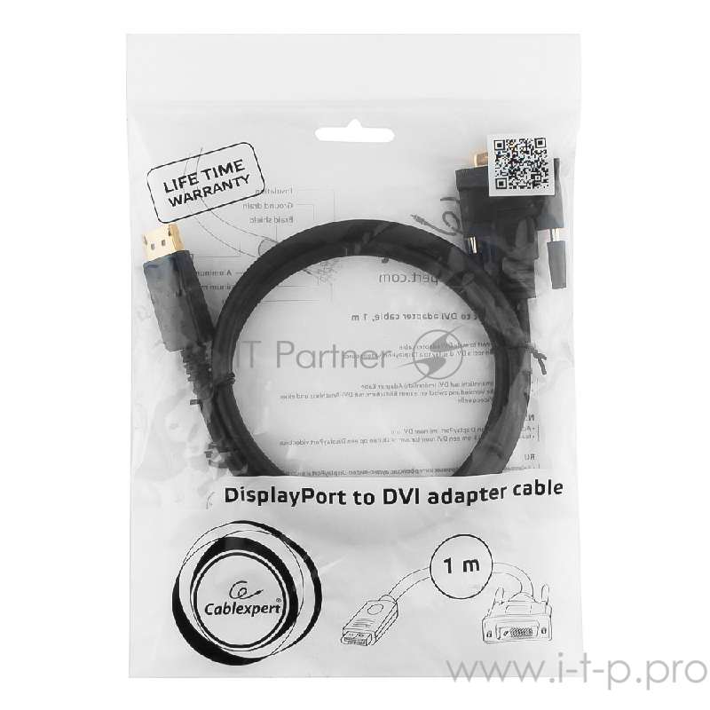 Кабель-переходник DisplayPort<->DVI Gembird Cablexpert CC-DPM-DVIM-1M, позолоченные контакты (1.0м)