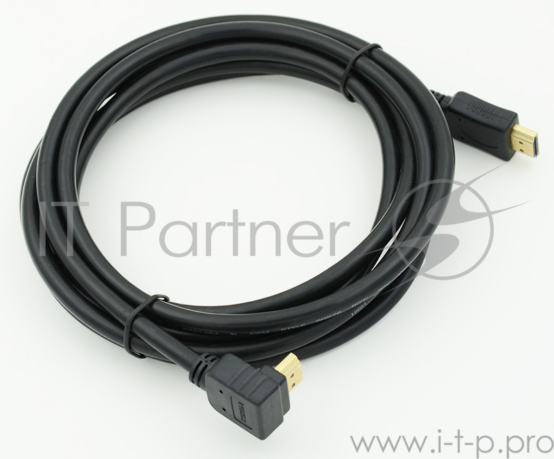 Кабель HDMI 3м, 19pin to 19pin, 1 угловой разъем, черный