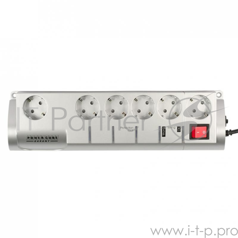 Сетевой фильтр PowerCube Сетевой фильтр Garant 3.0 м, 5+1 металлик, защита от в/ч, имп. помех, 2.5 кВт, защита от детей