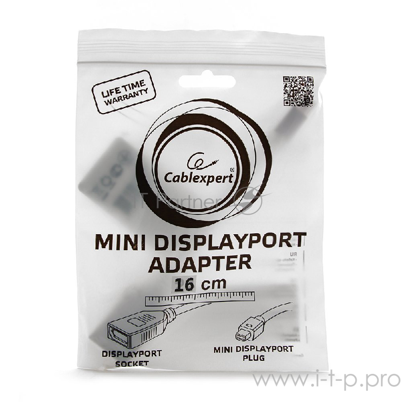 Переходник Gembird Переходник miniDisplayPort - DisplayPort, 20M/20F, длина 16см, белый (A-mDPM-DPF-001-W)