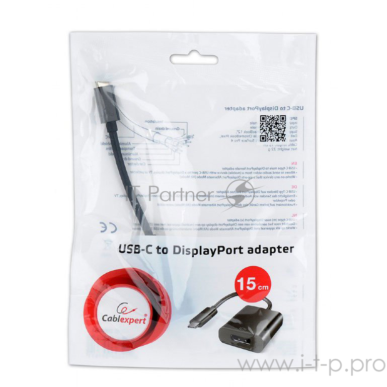 Кабель-переходник USB3.1 C->DisplayPort(F) Gembird Cablexpert A-CM-DPF-01 (0.15м)