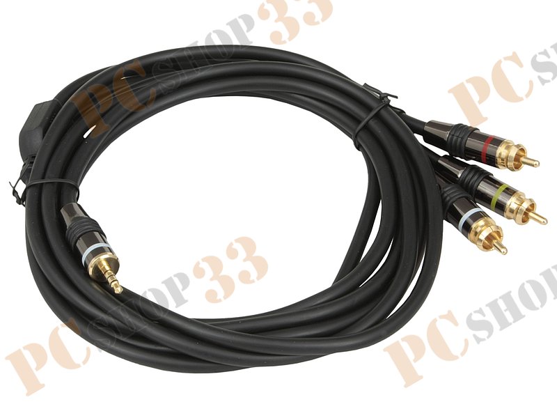 Кабель-переходник аудио-видео 3.5мм->3xRCA Flextron CAV-J3R-HEB-3.0-01-P2, позолоченные контакты (3.0м), черный