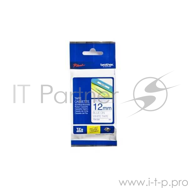 Наклейка ламинированная Brother TZe-233 (12 мм син/бел)