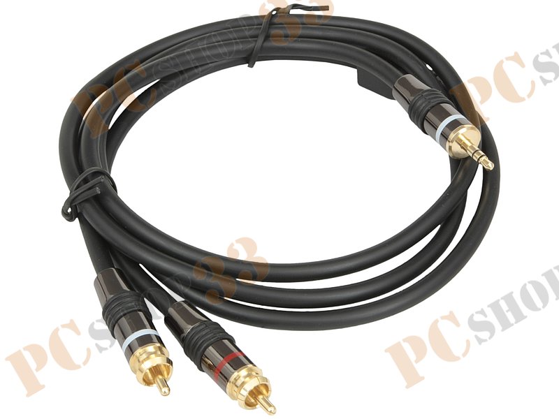 Кабель-переходник аудио 3.5мм стерео->2xRCA Flextron CAU-J2R-HEB-1.5-01-P2, позолоченные контакты (1.5м)