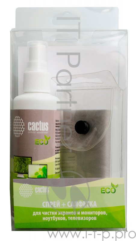 Чистящий набор (салфетки + спрей) Cactus CS-S3001E для экранов и оптики 1шт 18x18см 100мл