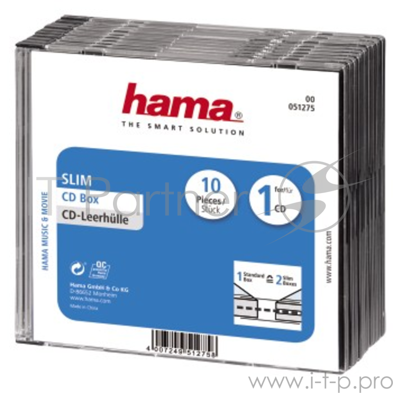 Коробка Hama на 1CD/DVD H-51275 прозрачный (упак.:10шт)