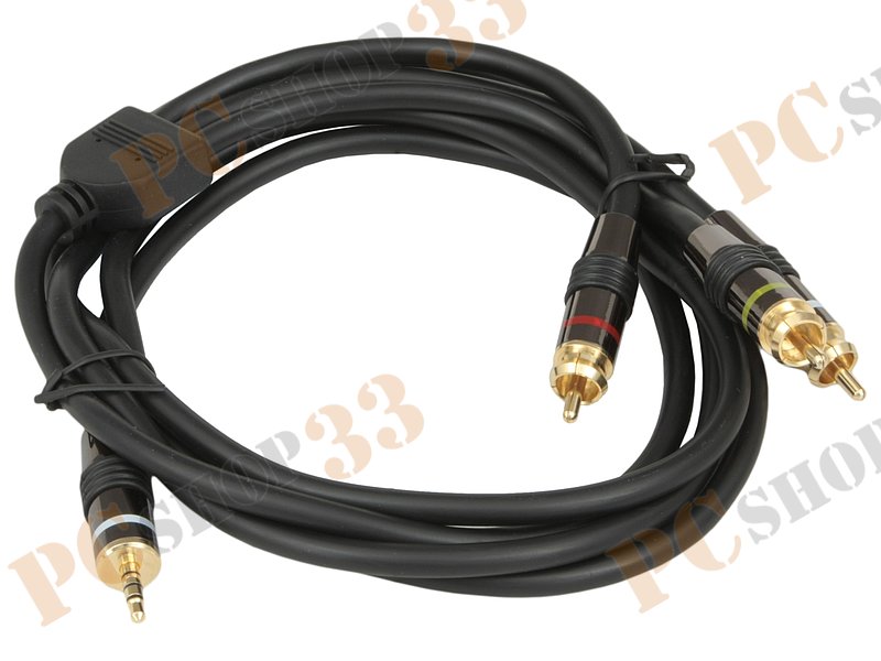 Кабель-переходник аудио-видео 3.5мм->3xRCA Flextron CAV-J3R-HEB-2.0-01-P2, позолоченные контакты (2.0м), черный