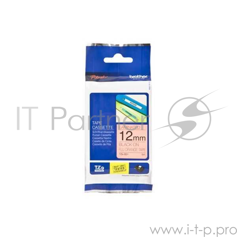 Этикетка Brother лента для печати наклеек TZe-B31 (12 мм черный на флуоресцентном оранжевом фоне, длина 5м)