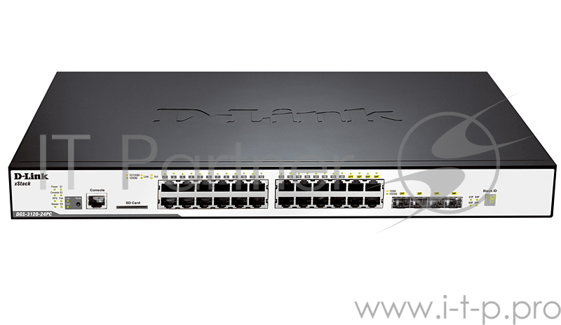 Управляемый коммутатор D-LINK DGS-3120-24PC/B1ARI 20x10/100/1000Mbps PoE + 4xCombo SFP/1000BaseT PoE + 2x10GE CX4, 19''