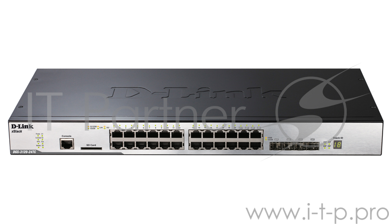 Управляемый коммутатор D-LINK DGS-3120-24PC/B1ARI 20x10/100/1000Mbps PoE + 4xCombo SFP/1000BaseT PoE + 2x10GE CX4, 19''