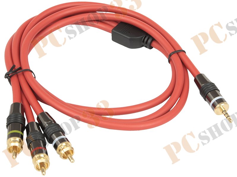 Кабель-переходник аудио-видео 3.5мм->3xRCA Flextron CAV-J3R-HER-1.5-01-P2, позолоченные контакты (1.5м), красный