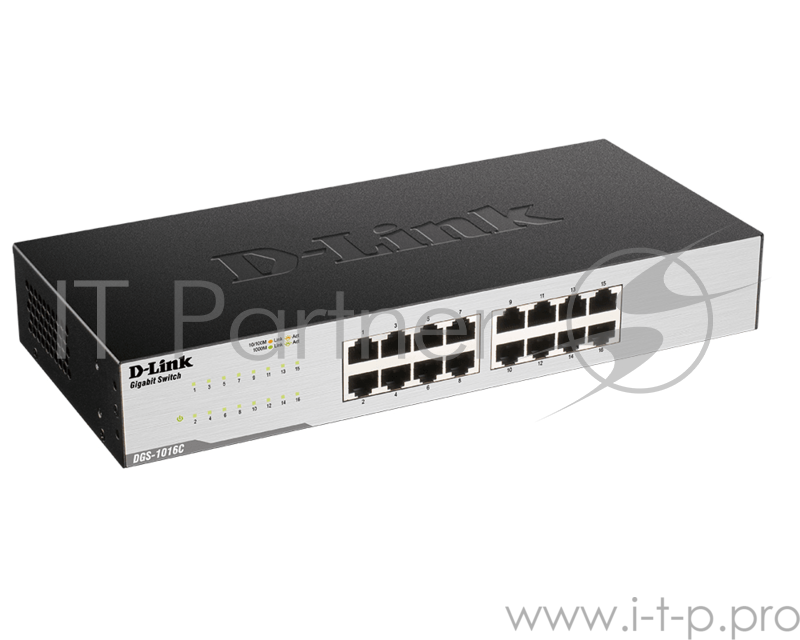 Коммутатор D-Link DGS-1016C/B1A Неуправляемый коммутатор с 16 портами 10/100/1000Base-T, функцией энергосбережения и поддержкой QoS