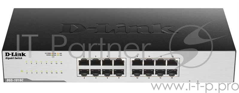 Коммутатор D-Link DGS-1016C/B1A Неуправляемый коммутатор с 16 портами 10/100/1000Base-T, функцией энергосбережения и поддержкой QoS