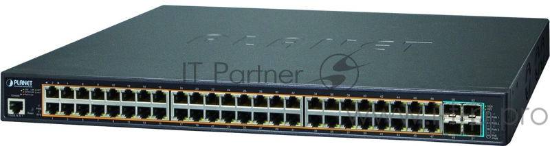 Управляемый коммутатор Planet L2+/L4 48-Port 10/100/1000T 802.3at PoE + 4-Port 10G SFP+ Managed Switch, with Hardware Layer3 IPv4/IPv6 Static Routing (400W PoE Budget, ONVIF)
