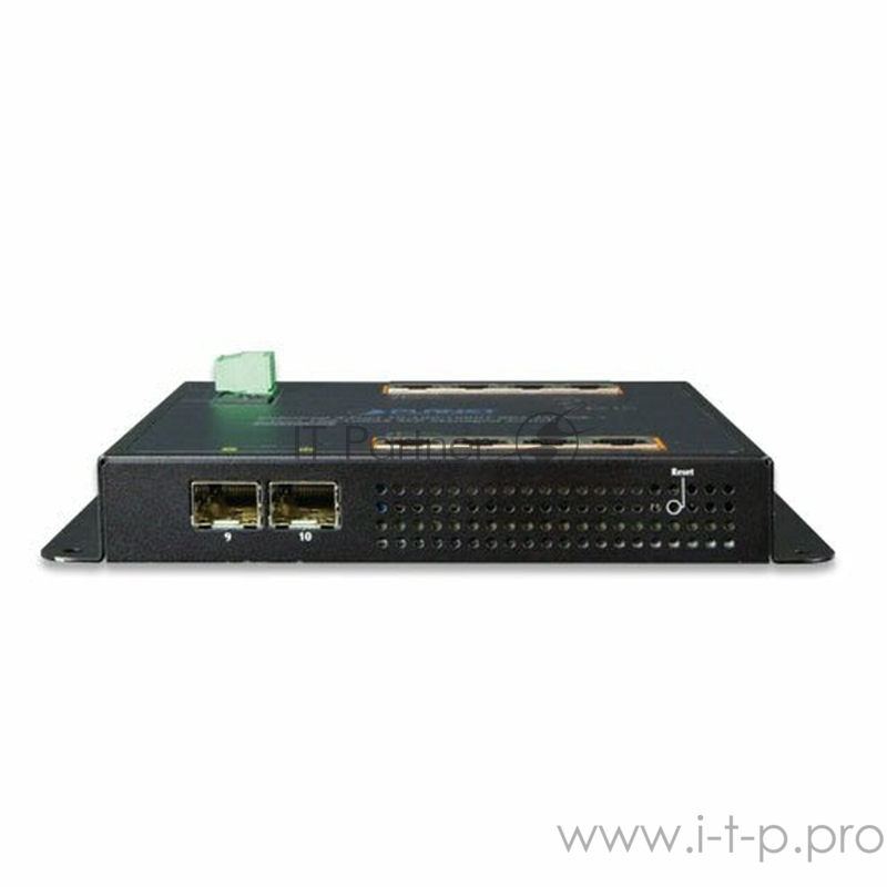 Индустриальный коммутатор Planet IP30, IPv6/IPv4, 8-Port 1000TP + 2-Port 100/1000F SFP Wall-mount Managed Ethernet Switch (-40 to 75 C), dual redundant power input on 12-48VDC / 24VAC terminal block and power jack, SNMPv3, 802.1Q VLAN, IGMP Snooping,