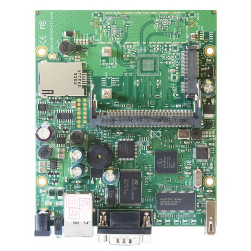 Плата маршрутизатора RB411U без корпуса RouterBOARD 411 with 300MHz Atheros CPU, 32MB RAM, 1 LAN, 1 MiniPCI, 1 MiniPCIe, 1 USB slot, RouterOS L4 {20}