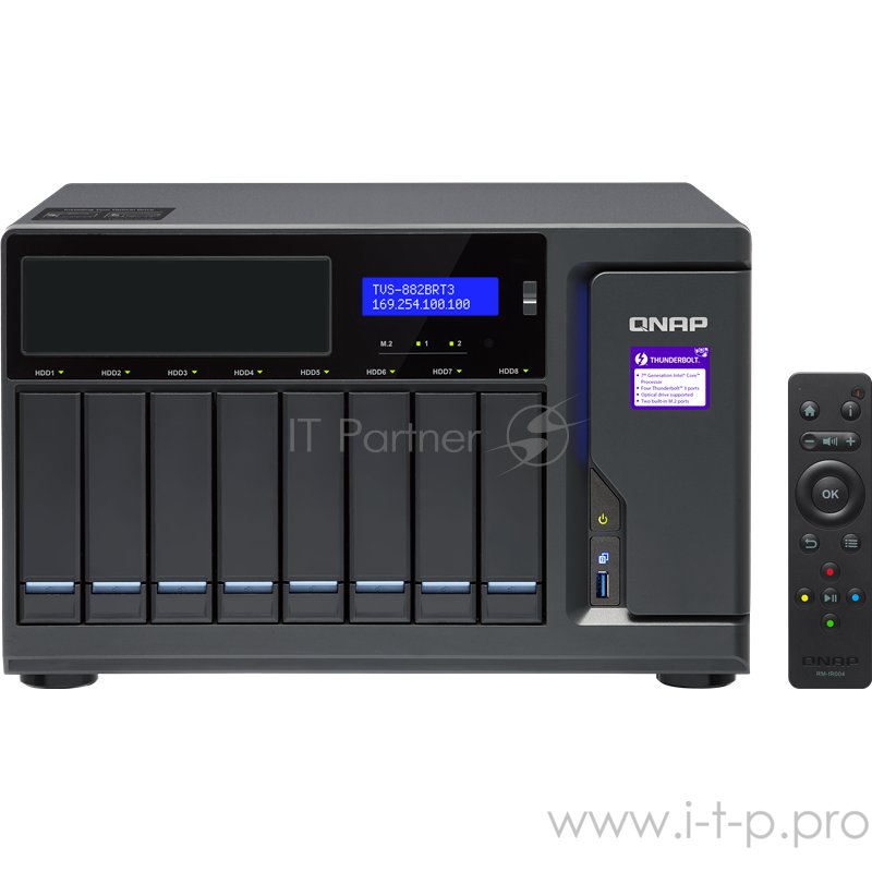 Сетевой накопитель QNAP TVS-882BRT3-i5-16G Сетевой RAID-накопитель, 8 отсеков для HDD, 2 слота M.2, 3 порта HDMI, 4 порта Thunderbolt 3. Intel Core i5