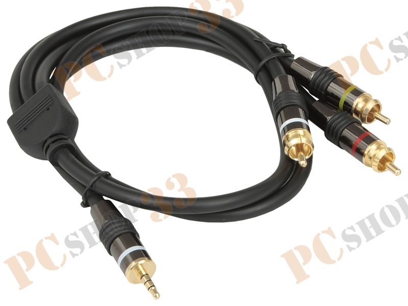 Кабель-переходник аудио-видео 3.5мм->3xRCA Flextron CAV-J3R-HEB-1.0-01-P2, позолоченные контакты (1.0м), черный