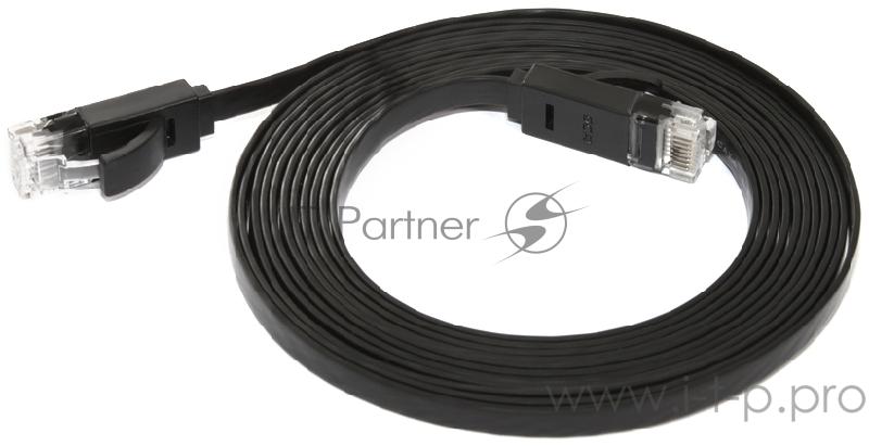 Патч-корд Greenconnect плоский прямой PROF 2.0m UTP медь, кат.6, черный, позолоченные контакты, 30 AWG, Premium ethernet high speed 10 Гбит/с, RJ45, T568B (GCR-LNC616-2.0m)