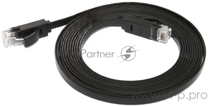 Патч-корд Greenconnect плоский прямой PROF 20.0m UTP медь, кат.6, черный, позолоченные контакты, 30 AWG, Premium ethernet high speed 10 Гбит/с, RJ45, T568B (GCR-LNC616-20.0m)