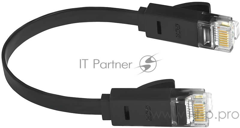 Патч-корд Greenconnect плоский прямой PROF 20.0m UTP медь, кат.6, черный, позолоченные контакты, 30 AWG, Premium ethernet high speed 10 Гбит/с, RJ45, T568B (GCR-LNC616-20.0m)