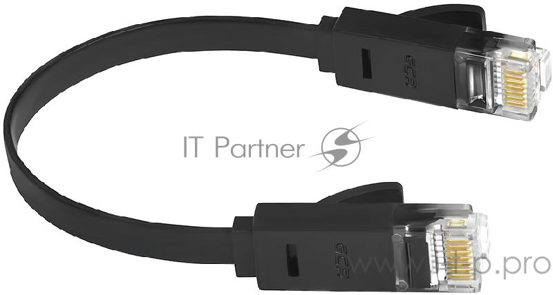 Патч-корд Greenconnect плоский прямой PROF 1.5m UTP медь, кат.6, черный, позолоченные контакты, 30 AWG, Premium ethernet high speed 10 Гбит/с, RJ45, T568B (GCR-LNC616-1.5m)