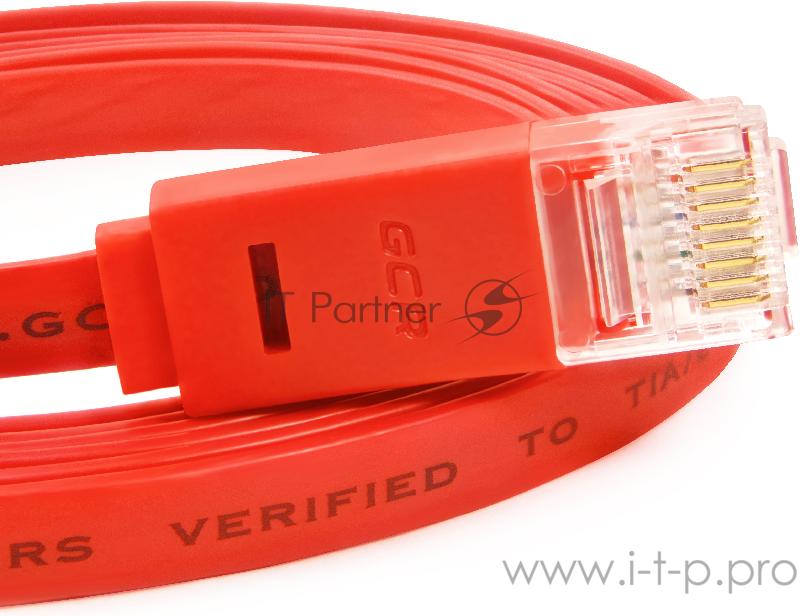 Патч-корд Greenconnect плоский прямой PROF 1.0m UTP медь, кат.6, красный, позолоченные контакты, 30 AWG, Premium ethernet high speed 10 Гбит/с, RJ45, T568B (GCR-LNC624-1.0m)