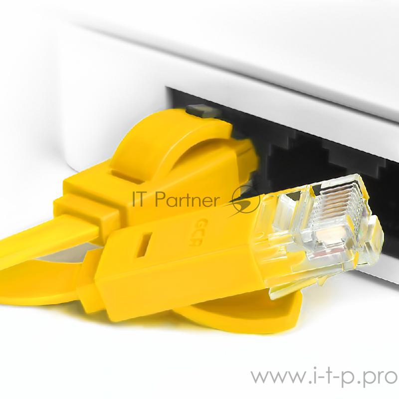 Патч-корд Greenconnect плоский прямой PROF 5.0m UTP медь, кат.6, желтый, позолоченные контакты, 30 AWG, Premium ethernet high speed 10 Гбит/с, RJ45, T568B (GCR-LNC622-5.0m)