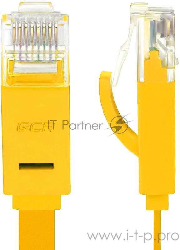 Патч-корд Greenconnect плоский прямой PROF 5.0m UTP медь, кат.6, желтый, позолоченные контакты, 30 AWG, Premium ethernet high speed 10 Гбит/с, RJ45, T568B (GCR-LNC622-5.0m)