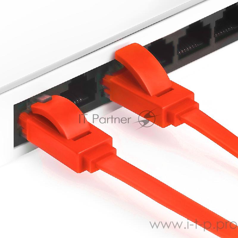 Greenconnect Патч-корд PROF плоский прямой 5.0m, UTP медь кат.6, красный, позолоченные контакты, 30 AWG, GCR-LNC624-5.0m, ethernet high speed 10 Гбит/с, RJ45, T568B Greenconnect Патч-корд PROF плоский прямой 5.0m, UTP медь кат.6, красный, позолоченны