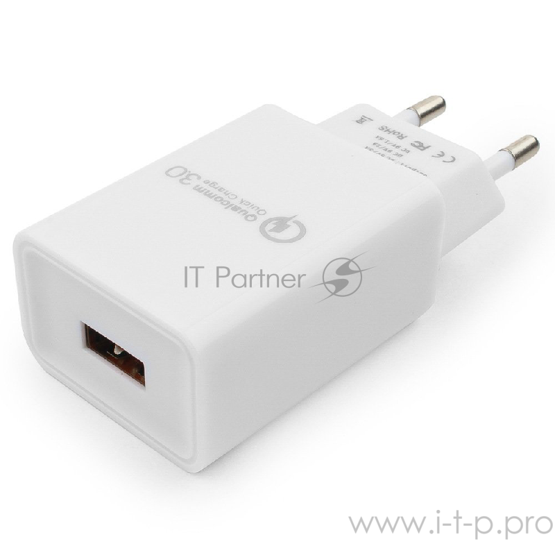 Адаптер питания Cablexpert MP3A-PC-16, QC 3.0, 100/220V - 1 USB порт 5/9/12V, белый