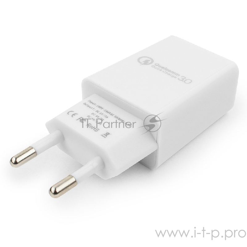 Адаптер питания Cablexpert MP3A-PC-16, QC 3.0, 100/220V - 1 USB порт 5/9/12V, белый