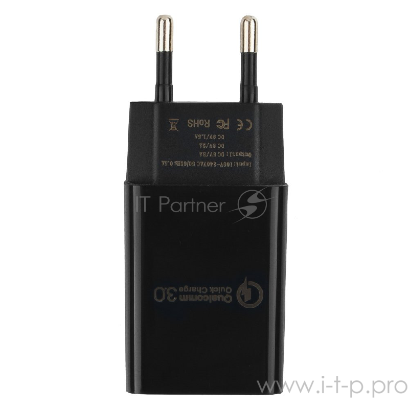 Адаптер питания Cablexpert MP3A-PC-17, QC 3.0, 100/220V - 1 USB порт 5/9/12V, черный