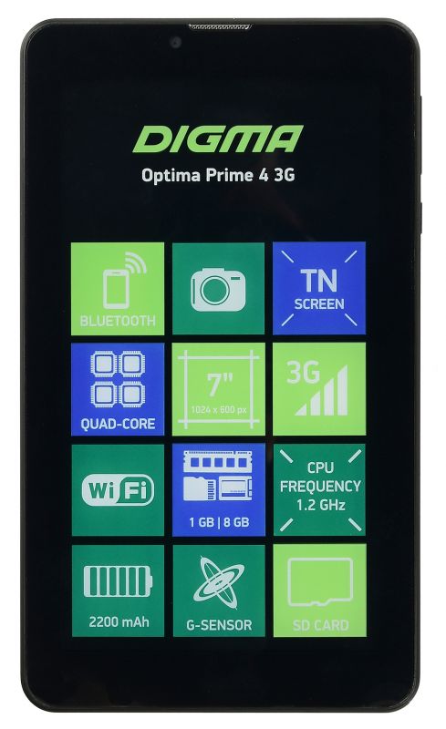 Планшет Digma Optima Prime 4 3G SC7731C (1.3) 4C/RAM1Gb/ROM8Gb 7 TN 1024x600/3G/Android 7.0/черный