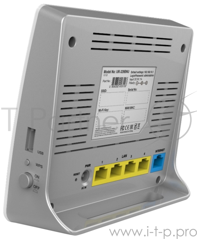 Сетевое оборудование UPVEL UR-329BNU Wi-Fi роутер для дома стандарта 802.11n 300 Мбит/с, USB-порт с поддержкой 3G/LTE -модемов, 1 порт WAN 10/100 Мбит/с + 4 порта LAN 10/100 Мбит/с, 2*антенны 3 дБи