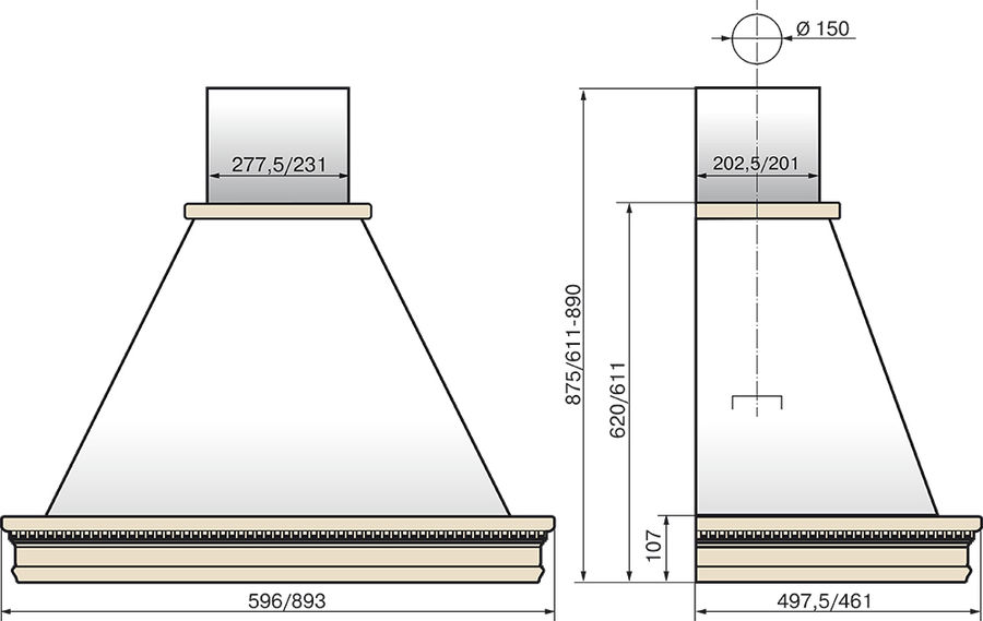 Вытяжка каминная Эликор Вилла Луизиана 60П-650-П3Л бежевый/дуб неокр.