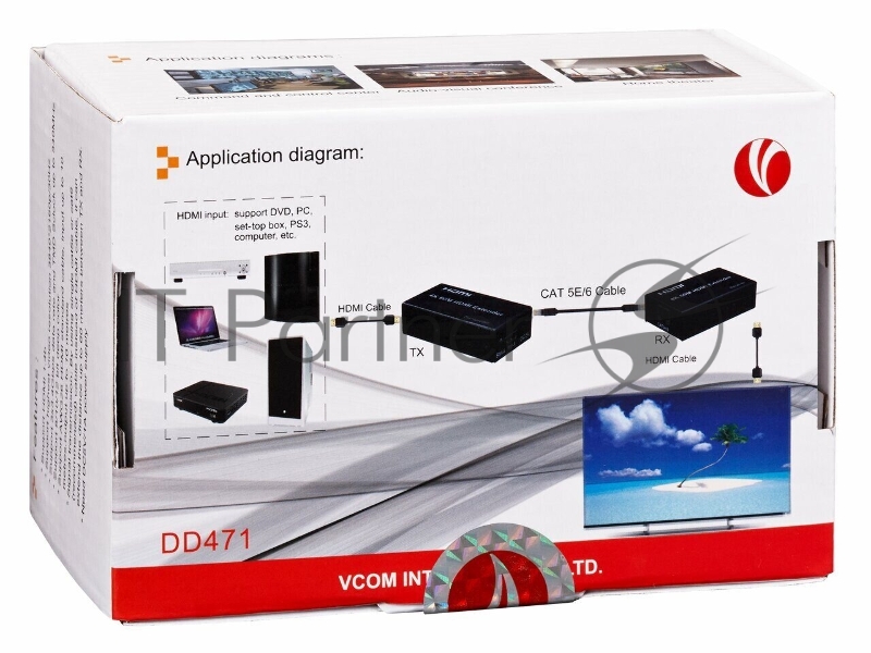 Переходник VCOM DD471 Удлинитель HDMI по витой паре до 60м extender VCOM DD471 +2б.п.