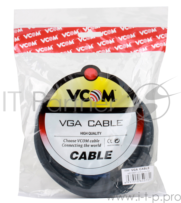 Кабель VCOM VVG6460-3MO Кабель удлинительный Монитор-SVGA card (15M-15F) 3m, 2 фильтра
