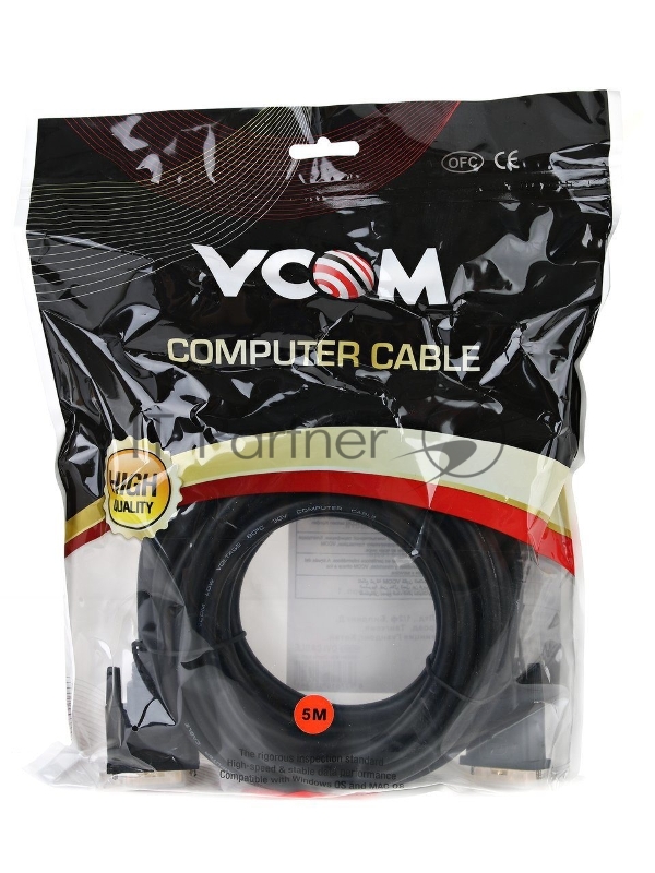 Кабель VCOM VDV6300-5M Кабель DVI-DVI Dual Link (25M-25M), 5m, 2 фильтра