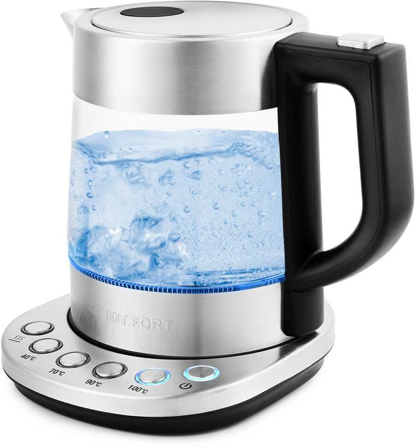 Чайник электрический Kitfort КТ-648 1.5л. 2200Вт нержавеющая сталь/черный (корпус: стекло)