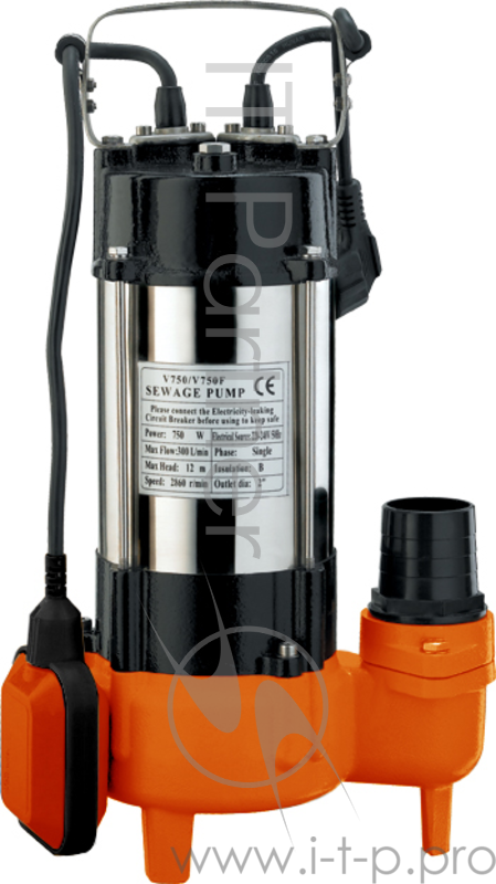 Насосы Вихрь 68/5/3 Фекальный насос ФН-750 { 750 вт, высота подъема-13 м, max-18 м3/час, частицы-42 мм }