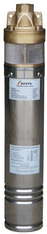 Насосы Вихрь СН-100 68/3/4 Скважинный насос { центробежный, 1100 вт, мах-3000л/час, D-102мм, вых.-1дюйм }