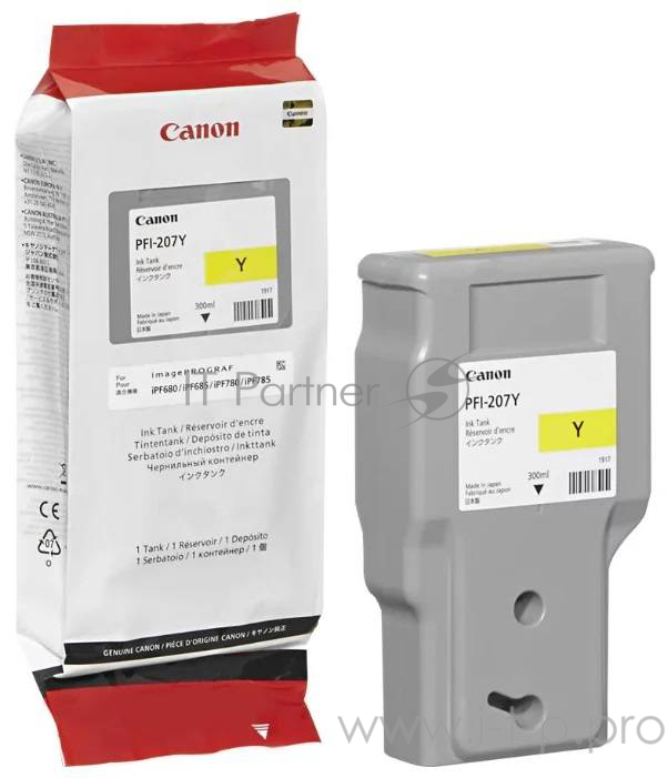 Расходные материалы Canon PFI-207Y 8792B001 Картридж струйный Canon PFI-207Y для для iPF680/685/780/785, жёлтый, 300ml
