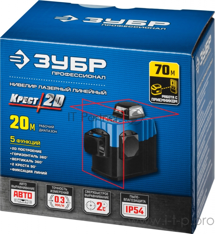 Уровни лазерные ЗУБР 34907 линейный ''крест-2d'' двухлучевой 20/70м с приемником