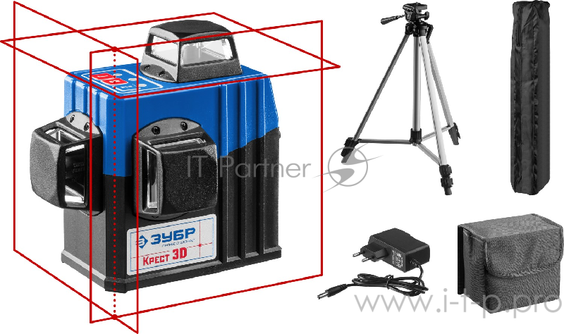 Уровни лазерные ЗУБР 34908-2 линейный ''крест-3d-2'' двухлучевой 20/50м с приемником