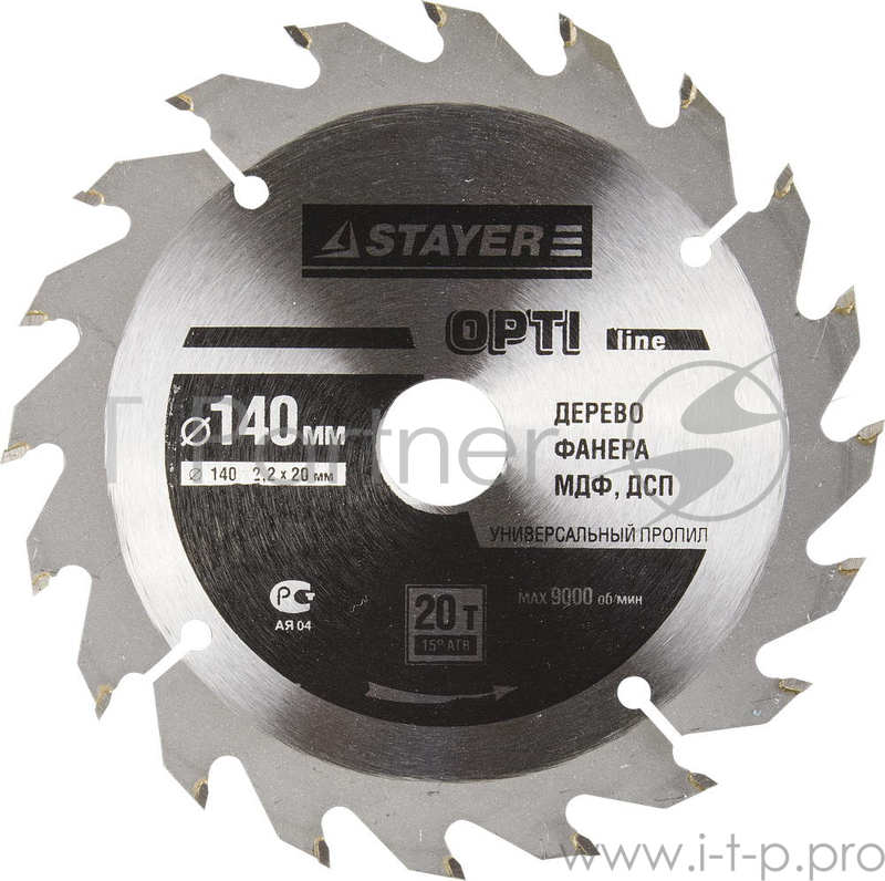 Круг пильный твердосплавный STAYER MASTER 3681-140-20-20 opti-line по дереву 140х20мм 20T